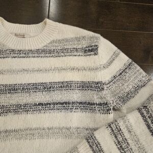 Barbour Ivory Grey Striped Anya Wool Blend Jumper Sweater US12 UK16 Chunky Prep